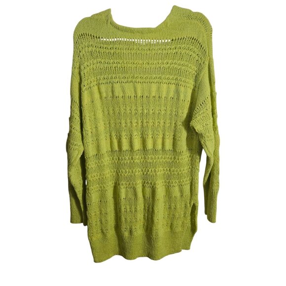 Free People Hot Tropics V-neck Open Knit Tunic Sweater Limelight Combo Size M - Picture 3 of 13